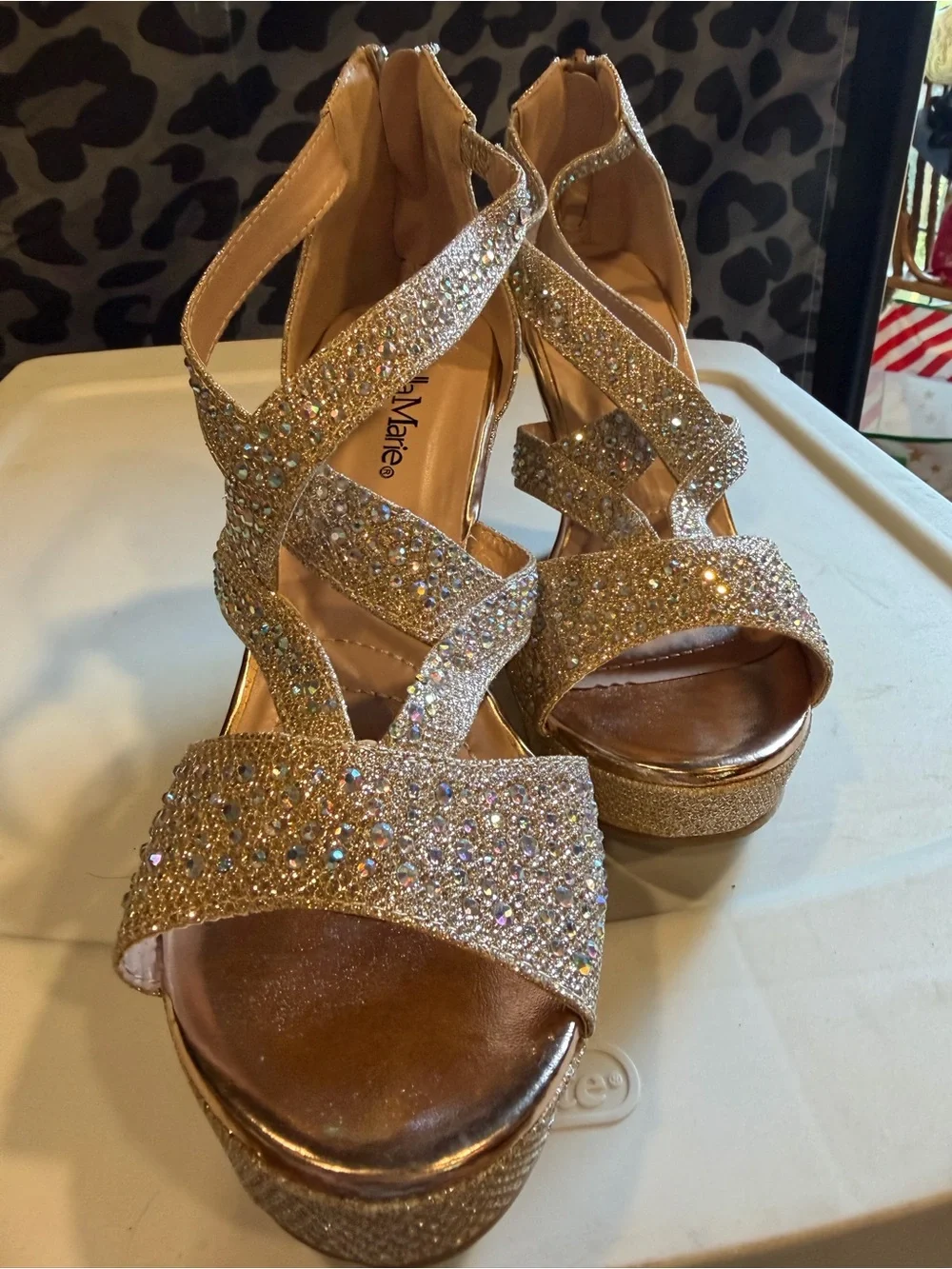 Bella Marie Gold Crystal Platform Heels
